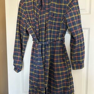 Toad&Co Blue and Orange Plaid Shirt Recycled Cotton Blend Large